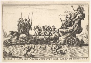 Plåt 9: Argonauterna Hicleus och Naucleus ledde i flottören av Neptunus Hicleo e Naucleo Argo..., 1664. av Unbekannt