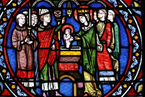 Poissy kollegiala kyrka. Fönster i målat glas. Dop av Saint Louis, Poissy, Frankrike av Unbekannt