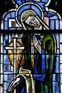Poissy kollegiala kyrka. Fönster i målat glas. Saint Margaret of Antioch, Poissy, Frankrike av Unbekannt