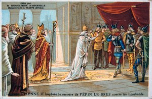 Påven Stefan II vädjar om säkerheten för Pepin den Korte från langobarderna, c750 e.Kr., 1800-talet av Unbekannt