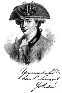 Porträtt och autograf av major John Andre, brittisk soldat och spion från 1700-talet, c1880 av Unbekannt