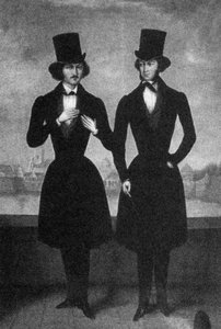 Porträtt av Alexander Pushkin och Nikolai Gogol, första kvartalet av 1800-talet. av Unbekannt