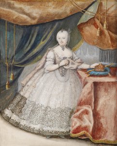 Porträtt av kejsarinnan Maria Theresia av Österrike 1717-1780 i långklänning i spets, ca. 1740 av Unbekannt