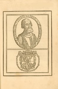 Porträtt av Hernán Cortés 1485-1547 med hans vapen, 1588. av Unbekannt