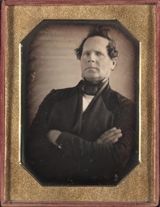 Porträtt av man som lutar sig bort från kameran, sent 1840-tal. av Unbekannt