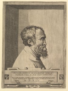 Porträtt av Michelangelo i profil som vetter åt höger i ett urtag, 1545. av Unbekannt