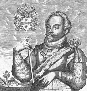Porträtt av Sir Francis Drake. Frontispice från The World Encompassed, 1628 av Unbekannt
