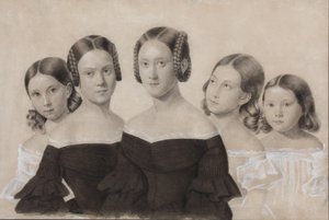 Porträtt av systrarna Yelisaveta, Maria, Praskovya, Alexandra och Anna Dyakov, slutet av 1830-talet av Unbekannt