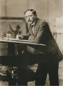 Porträtt av Thomas Theodor Heine 1867-1948 i hans ateljé, ca 1913. av Unbekannt
