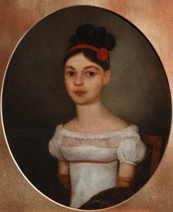 Porträtt av Yelizaveta Fyodorovna Ozerova, född Zagryazyskaya 1800-1885, ca. 1815 av Unbekannt