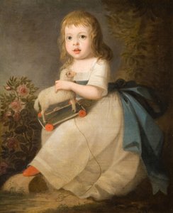 Porträtt av ett barn med ett leksaksfår, 1850. av Unbekannt