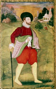 Porträtt av en europeisk, Mughal-skola, Akbar-perioden, sent 1500-tal av Unbekannt