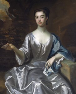 Porträtt av en kvinna, kallad Maria Taylor Byrd, 1700-1725. av Unbekannt
