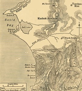 ANZAC-styrkornas positioner på halvön Gallipoli i Turkiet, första världskriget, juli 1915, c1920. av Unbekannt