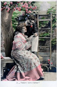 Premiär kärleksbrev, vintage franskt vykort, c1900 av Unbekannt