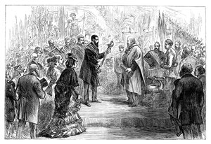 Presentation av ett svärd för Giuseppe Garibaldi i Crystal Palace, 1864 sent 1800-tal av Unbekannt