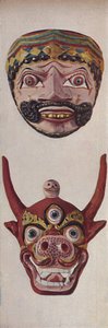 Primitiva kulturer i ritual- och festivalmasker - Festivalmask och ko-ansiktsmask, c1935 av Unbekannt