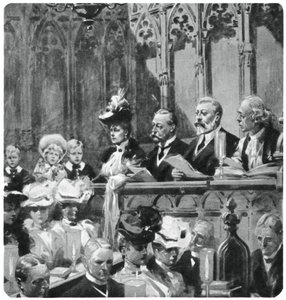 Prins Albert vid klostrets tacksägelsegudstjänst för sina föräldrar säker återkomst från Indien, 1906 1937 av Unbekannt