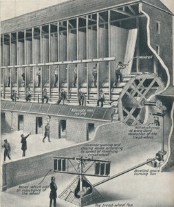 Fångar som arbetar på löpbandet, c1934 av Unbekannt