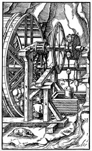 Pump som drivs av män i ett löpband, 1556 av Unbekannt
