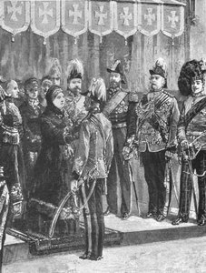Drottning Victoria dekorerar officerare...i Windsor, 8 december 1879, 1901. av Unbekannt