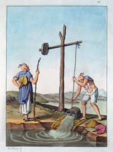 Höjning av vatten med hjälp av en shaduf, Kina, 1825-1835 av Unbekannt