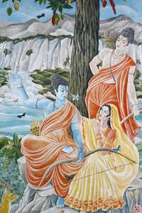 Rama, Sita och Laxman. Pashupatinah, Katmandu, Nepal av Unbekannt