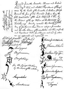 Förminskad faksimil av ett fördrag mellan de brittiska och indianstammarna, 1769, c1880 av Unbekannt