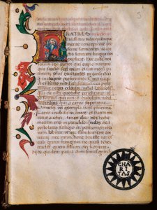 Representation of Saint Hieronymus (347-420), upplyst sida hämtad från "Opuscula theologica". av Unbekannt