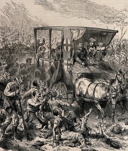 Rädda de sårade ryska soldaterna från slagfältet, ca 1878 av Unbekannt