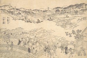 River of Omue och Bridge of Oda, 1700. av Unbekannt