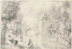 Vägen vid Gamla bron, 1800-tal. av Unbekannt
