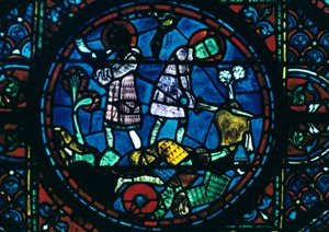 Roland bryter sitt svärd och låter sitt horn, målat glas, Chartres katedral, Frankrike, 1194-1260 av Unbekannt