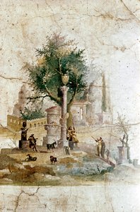 Romersk väggmålning av ett mytiskt landskap, Agrippa Postumus villa, nära Pompeji, Italien av Unbekannt