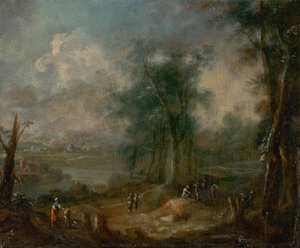 Romantic Landscape with Figural Staffage av Unbekannt
