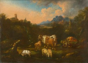 Romantic Landscape with Flock av Unbekannt
