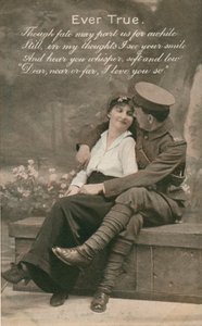 Romantiskt vykort med en soldat och hans älskling, c1914-18 av Unbekannt