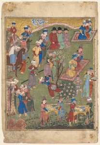 Royal Feast in a Garden recto från den dubbelsidiga framsidan av en Shahnama..., 1444. av Unbekannt