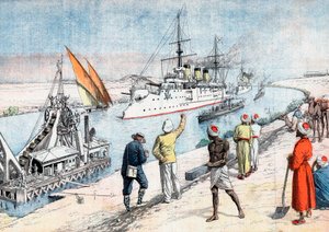 Ryska krigsfartyg som passerar Suezkanalen, rysk-japanska kriget, 1904-5 av Unbekannt