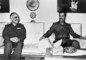 Saddam Hussein och kung Hussein av Jordanien, Irak, 1987 av Unbekannt