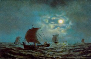Segelbåtar på natten, 1900-talet av Unbekannt