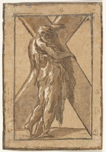 Saint Andrew står i profil och håller ett stort kors från en serie av Tolv Apo..., ca. 1540-50. av Unbekannt