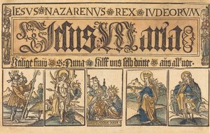 Saint Anne, Madonnan och barnet och de heliga Christopher, Sebastian, Clara..., ca. 15001525. av Unbekannt