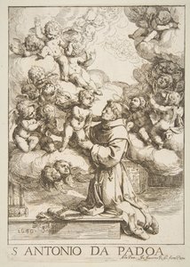 Sankt Antonius av Padua avgudar Kristusbarnet, kopia efter Cantarini, 1640. av Unbekannt