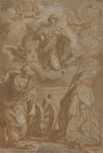 Saint Barbara in Glory med Saints Nicholas och Hieronymus, andra hälften av 1500-talet. av Unbekannt