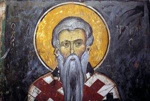 Saint Iraklion (Heraklion) Bysantinsk fresk från Agios Ioannis Lampadistis kloster, Saint John Lampadistis 1000-talet Cypern Målade kyrkor UNESCO-plats Troodos, Cypern av Unbekannt