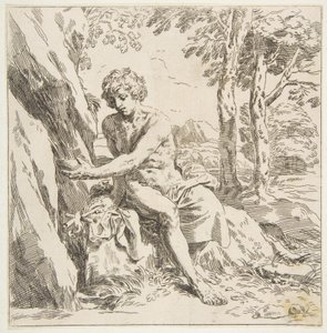 Johannes Döparen i öknen, kopia omvänt efter Cantarini, ca. 1637-1639 eller senare. av Unbekannt