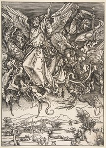Saint Michael Fighting the Dragon, från The Apocalypse, 1498. av Unbekannt
