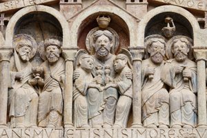 Sainte Foy klosterkyrka tympanum: Abraham, Conques, Frankrike av Unbekannt