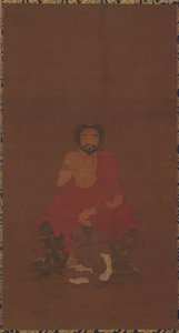 Sakyamuni sitter på tre demonliknande varelser, möjligen Yuan till tidig Ming-dynastin, 1300-1400-talet av Unbekannt